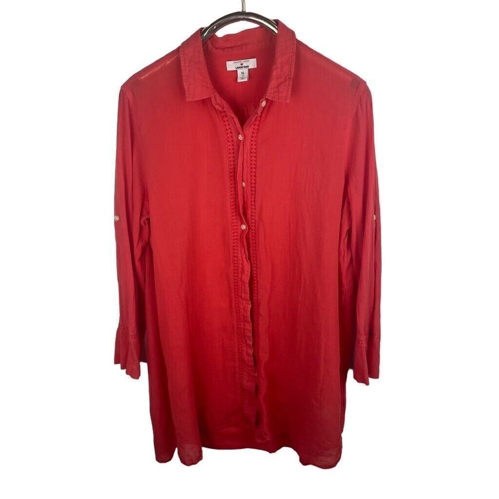 Draper James x Lands' End Coral Tunic Top Swim Cover- Up Sz  XL 18 517937 Cotton